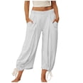 thumbnail image 1 of HAPIMO Women Pants Elastic Waist Drawstring Casual Wear Trousers with Pockets Design White M, 1 of 6