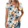 thumbnail image 1 of HAPIMO Women' Plus Size Crew Neck Tees Summer Tops for Women Flower Print Tops Flowy Casual Loose Elegant Pleated Blouses Fashion Clothes Dressy Tunic Multicolor M, 1 of 6