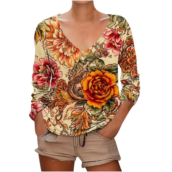 HAPIMO Women' Plus Size Elegant Blouses Scoop Neck Tees Summer Tops for Women Fashion Clothes Casual Loose Flower Print Tops Flowy Dressy Tunic Multicolor M