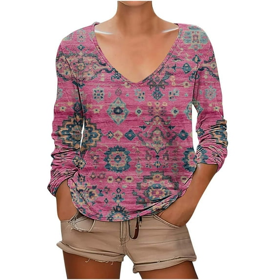 HAPIMO Women' Plus Size Elegant Blouses Scoop Neck Tees Summer Tops for Women Flowy Casual Loose Fashion Clothes Flower Print Tops Dressy Tunic Multicolor M