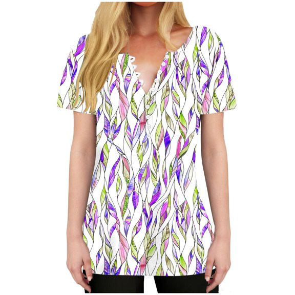 HAPIMO Women' Plus Size Elegant Blouses V-Neck Tees Casual Loose Flowy Flower Print Tops Fashion Clothes Summer Tops for Women Dressy Tunic Purple XL