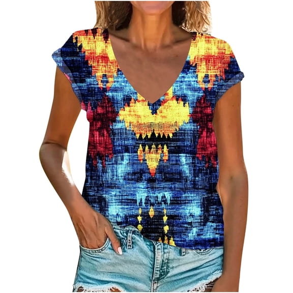 HAPIMO Women' Plus Size Elegant Blouses V-Neck Tees Summer Tops for Women Flowy Flower Print Tops Fashion Clothes Casual Loose Dressy Tunic Multicolor L