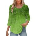 thumbnail image 1 of HAPIMO Women' Plus Size Flower Print Tops Elegant Pleated Blouses Flowy Summer Tops for Women Casual Loose Crew Neck Tees Fashion Clothes Dressy Tunic Green XL, 1 of 9
