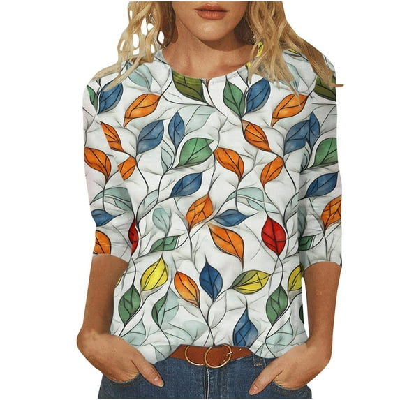 HAPIMO Women' Plus Size Summer Tops for Women Crew Neck Tees Elegant Blouses Flower Print Tops Casual Loose Fashion Clothes Flowy Dressy Tunic Multicolor S