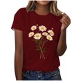 thumbnail image 1 of HAPIMO Women' Plus Size Summer Tops for Women Round Neck Tees Flower Graphic Bsaic Tees Casual Loose Elegant Blouses Fashion Clothes Dressy Tunic Red S, 1 of 4