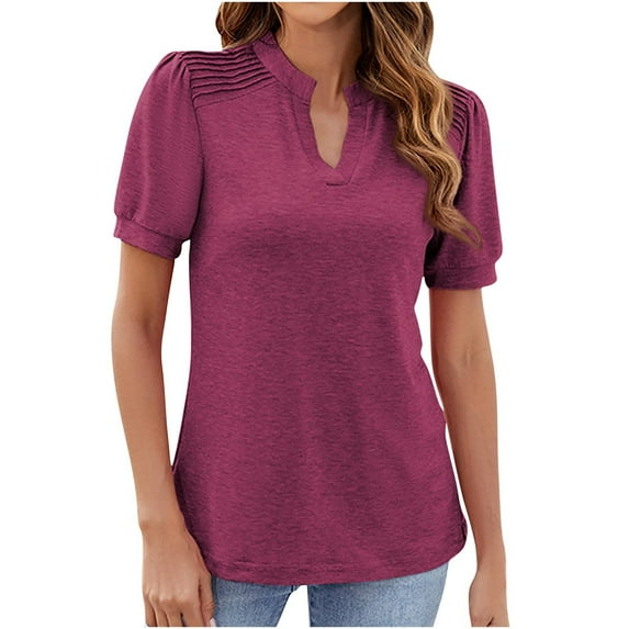 HAPIMO Women' Plus Size Summer Tops for Women V-Neck Tees Elegant Blouses Fashion Clothes Solid Color Flowy Casual Loose Dressy Tunic Red XXL