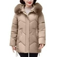 thumbnail image 1 of HAPIMO Women Quilted Coat Midi Length Long Sleeve Puffer Jacket Solid Faux Hooded Padded Coats Thick Warm Winter Outerwear Pockets Cotton Yellow M, 1 of 6