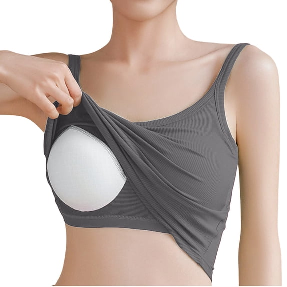 HAPIMO Women Ruched Padded Cami Top For Built In Support And Trendy Casual Looks Dark Gray M