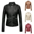 thumbnail image 1 of HAPIMO Women'S Faux Leather Jacket Plus Size Fall Motorcycle Biker Clothes Outfits Short Fashion Coat Pockets Stand Collar Beige L, 1 of 6