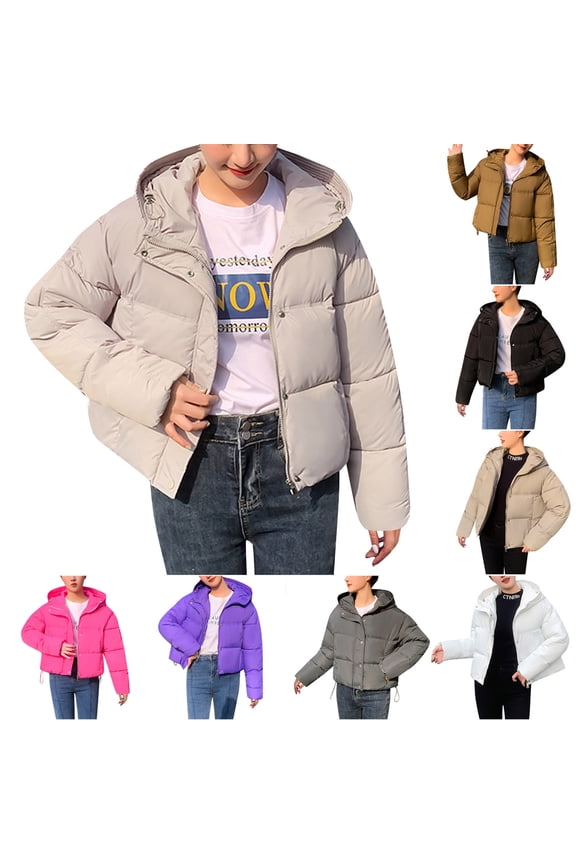 Women'S Hooded Puffer Jacket Winter Zip Up Quilted Coat Packable Lightweight Padded Jackets Pockets Beige L