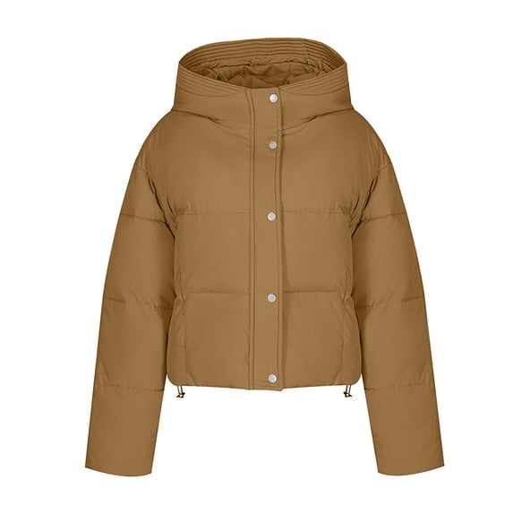 HAPIMO Women'S Hooded Puffer Jacket Winter Zip Up Quilted Coat Packable Lightweight Padded Jackets Pockets Brown M