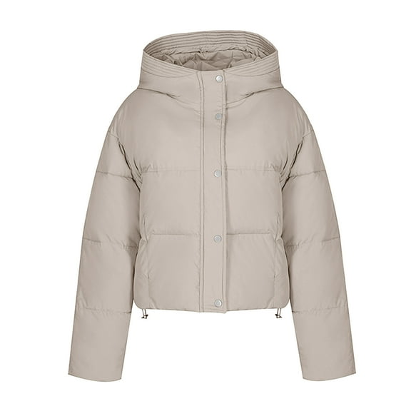 HAPIMO Women'S Hooded Puffer Jacket Winter Zip Up Quilted Coat Packable Lightweight Padded Jackets Pockets Beige M
