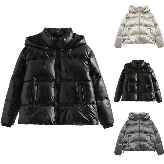 HAPIMO Women'S Hooded Puffer Jacket Winter Zip Up Quilted Coat Packable Lightweight Padded Jackets Pockets Black L