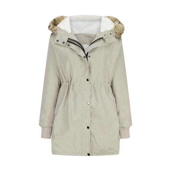 HAPIMO Women'S Warm Jacket Thickened Winter Coat with Faux Fur Hood Casual Loose Zip Up Hooded Long Jackets Yellow S