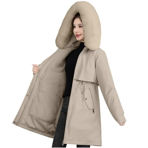 HAPIMO Women'S Windproof Fleece Lined Faux Fur Detachable Hood Winter Parka Coat Jacket Thicken Coat Yellow XXXL