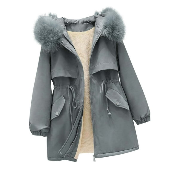 HAPIMO Women'S Winter Coats Fleece Parkas Anoraks Detachable Faux Fur Hooded Jacket Coats Puffer Jackets Clearance Thicken Coat Green XL