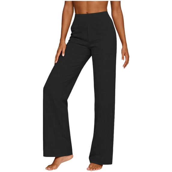 HAPIMO Women Straight Leg Pants High Rise Zip Fly Dress Trousers with Smooth Fabric Black L