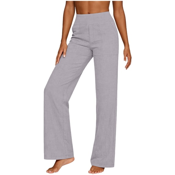 HAPIMO Women Straight Leg Pants High Rise Zip Fly Dress Trousers with Smooth Fabric Gray M