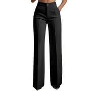 HAPIMO Women Straight Leg Pants High Rise Zip Up Dress Trousers with Tailored Design for Work Wear Black M