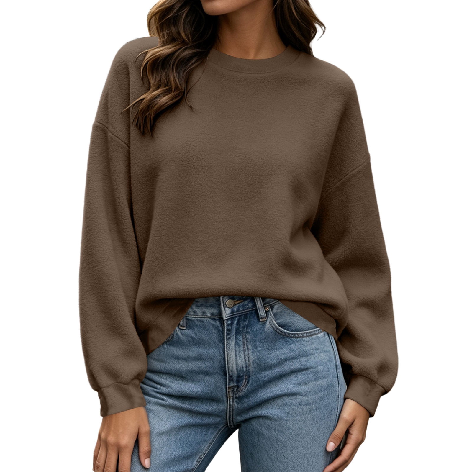 Long Ribs HAPIMO Women Sweatshirt Long Sleeve Pullover Crew Neck Drop Shoulder ...