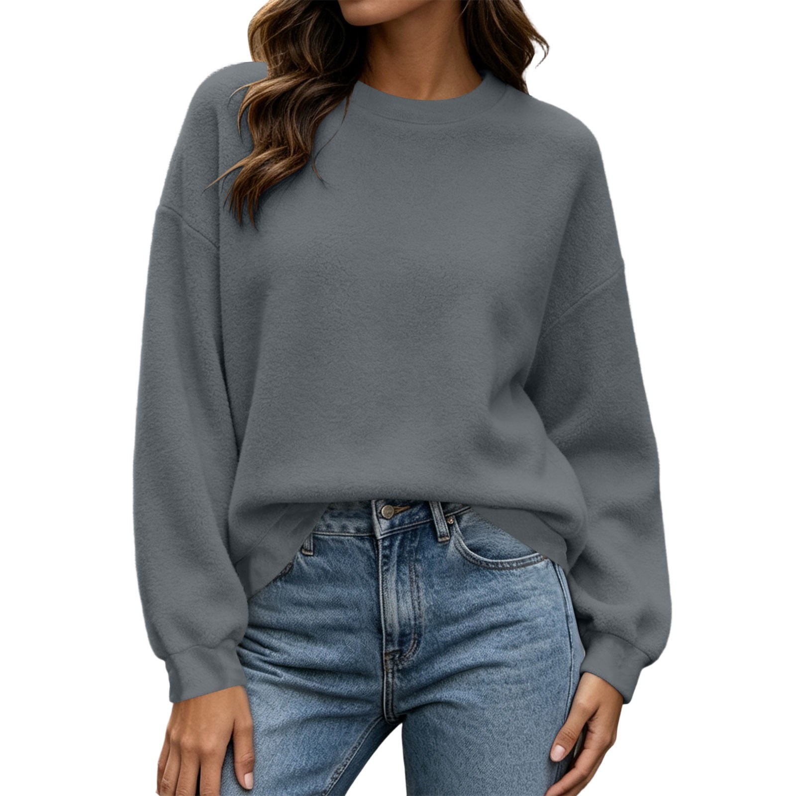 Long Ribs HAPIMO Women Sweatshirt Long Sleeve Pullover Crew Neck Drop Shoulder ...