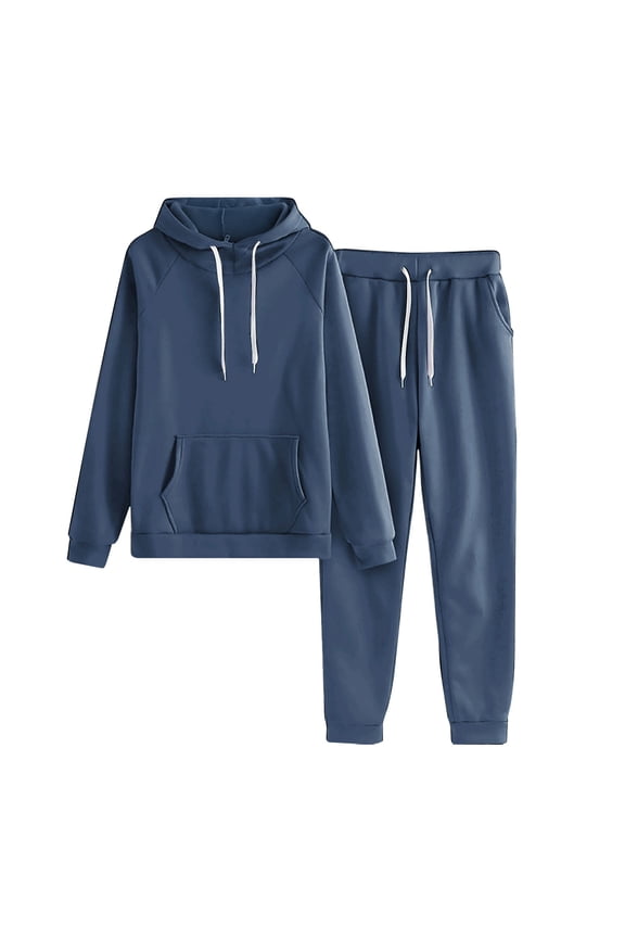 Women Two Piece Outfits Long Sleeve Drawstring Hoodies Sweatpants Active Joggers Pants Tracksuit Lounge Set with Pocket Navy M