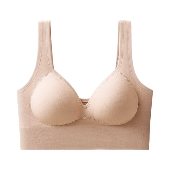 HAPIMO Women Wide Strap Seamless Push Up Bra V Neckline Padded Cups For All Day Support And Comfort Beige L