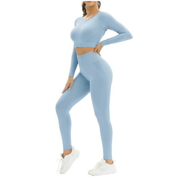 HAPIMO Women's 2 PCS Workout Sets Plus Size Yoga Clothing Suit Set Tracksuit Running Winter Fitness Clothing Womens Bib Women Sky Blue L