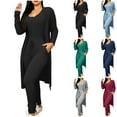 thumbnail image 1 of HAPIMO Women's 2 Piece Outfits - Ribbed Long Sleeve Jumpsuit Bodysuit + Long Open Front Cardigan Jackets Loungewear Sets Knitted Sweaters Tracksuits Black L, 1 of 9