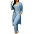 thumbnail image 1 of HAPIMO Women's 2 Piece Outfits - Ribbed Long Sleeve Jumpsuit Bodysuit + Long Open Front Cardigan Jackets Loungewear Sets Knitted Sweaters Tracksuits Blue XL, 1 of 8