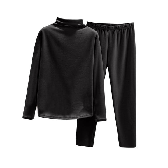 HAPIMO Women's 2 Piece Set Outfits Lounge Sets Soft Comfy Fleece Top Long Sleeve High Neck Homewear 3/4 Long Pant Fall Winter Warm Sweatsuits Black L