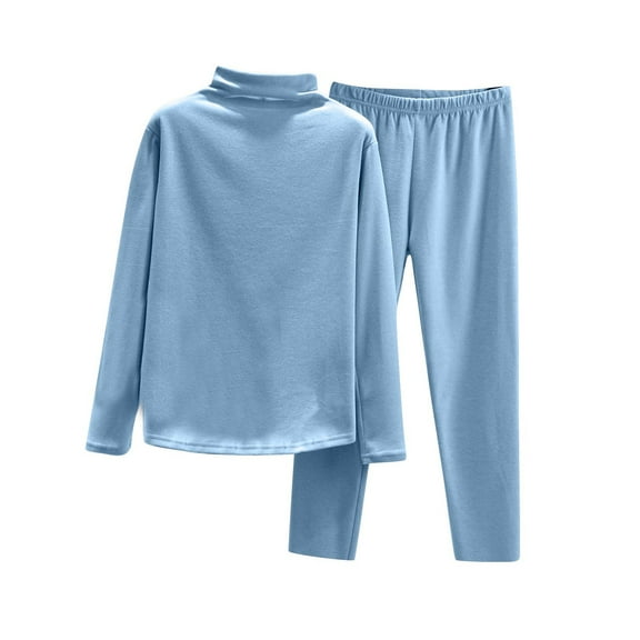 HAPIMO Women's 2 Piece Set Outfits Lounge Sets Soft Comfy Fleece Top Long Sleeve High Neck Homewear 3/4 Long Pant Fall Winter Warm Sweatsuits Light Blue L