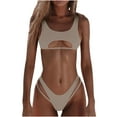 thumbnail image 1 of HAPIMO Women's 2Pc Bikini Sets Cutout Soild Color Sleeveless Summer Beach High Cut Lacing Tropical Hawaii Swimsuit Trendy Bikini Beige M, 1 of 8
