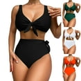 thumbnail image 1 of HAPIMO Women's 2Pc Bikini Sets Ruched Soild Color Summer Beach Vintage High Waist Tropical Hawaii Swimsuit Trendy Bikini Sleeveless Army Green L, 1 of 9