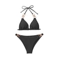 thumbnail image 1 of HAPIMO Women's 2Pc Bikini Sets Soild Color High Cut Tropical Hawaii Trendy Bikini Sleeveless Gold Chain Hanging Neck Summer Beach Swimsuit Clearance Gray S, 1 of 7