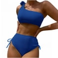 thumbnail image 1 of HAPIMO Women's 2Pc Bikini Sets Soild Color Sleeveless One Shoulder Summer Beach Vintage High Waist Tropical Hawaii Swimsuit Clearance Trendy Bikini Blue XL, 1 of 5