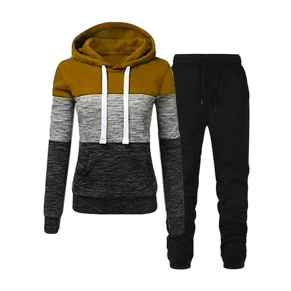 HAPIMO Women's 2pc Tracksuit Loose Sweatsuit Solid Zipper-Up Pullover Girls Fall Spring Long Sleeve Hooded Jacket Shirts Elastic Waist Pants Sports Casual Relaxed Khaki XXL