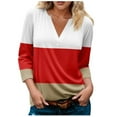 thumbnail image 1 of HAPIMO Women's 3/4 Sleeve Tees Outfits Loose Shirts Vacation Casual V Neck Pullovers Workout Color Block Tops Fashion Red M, 1 of 5