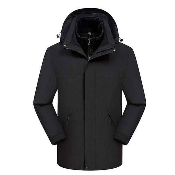 HAPIMO Women's 3-in-1 Windbreaker Outdoor Waterproof Athletic Jacket Coats Fall Winter Warm Coats Long Sleeve Zip Up Hooded Coat Oversize Color Block Zip Pocket Coats Black XXL