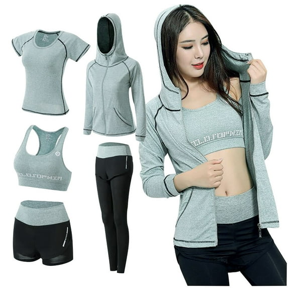 HAPIMO Women's 5 PCS Workout Sets Plus Size Yoga Clothing Suit Set Tracksuit Running Winter Fitness Clothing Womens Bib Woman Sales Green XXXL