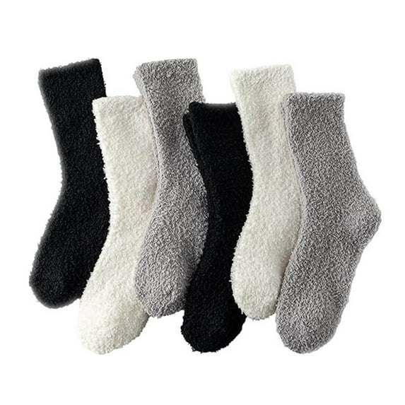 PWPSG Women's Ankle Socks Comfy Fleece House Slipper Socks Fluffy Warm Sleeping Socks 6 Pairs Assorted Colors Socks Black Free Size