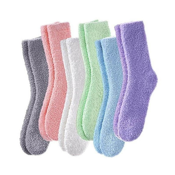PWPSG Women's Ankle Socks Comfy Fleece House Slipper Socks Fluffy Warm Sleeping Socks 6 Pairs Assorted Colors Socks Multicolor Free Size