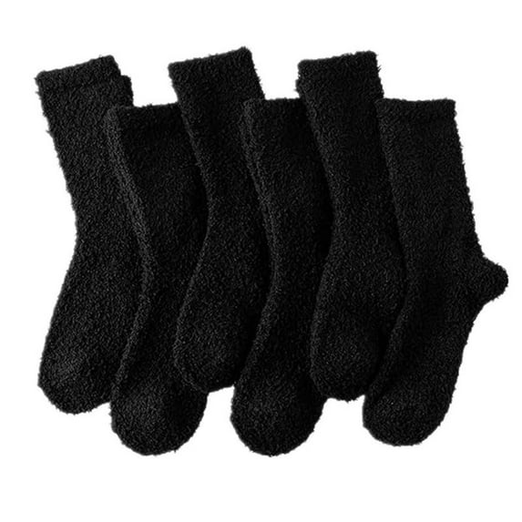PWPSG Women's Ankle Socks Comfy Fleece House Slipper Socks Fluffy Warm Sleeping Socks 6 Pairs Solid Colors Socks Black Free Size
