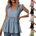 thumbnail image 1 of HAPIMO Women's Babydoll Pullover Dressy Tunic Clearance Solid Color Ruffle Sleeve V Neck Shirts Elegant Casual Workout Tiered Tops for Teen Girls Trendy Summer Tees Green L, 1 of 5