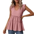 thumbnail image 1 of HAPIMO Women's Babydoll Pullover Dressy Tunic Clearance Solid Color Ruffle Sleeve V Neck Shirts Elegant Casual Workout Tiered Tops for Teen Girls Trendy Summer Tees Pink M, 1 of 5