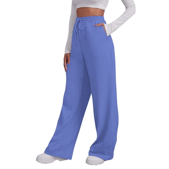 HAPIMO Women's Baggy Wide Leg Sweatpants Drawstring Elastic Waist Pants Solid High Waist Trousers Casual Comfy Gym Workout Pants Fall Fashion Pants Blue M