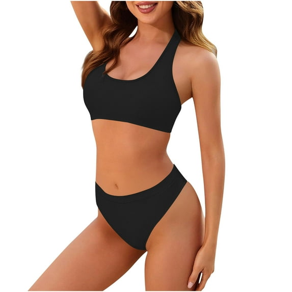 HAPIMO Women's Bikini Set Open Back For Water Sports For Beach Vacation And Pool Days Ideal For Summer Water Black L