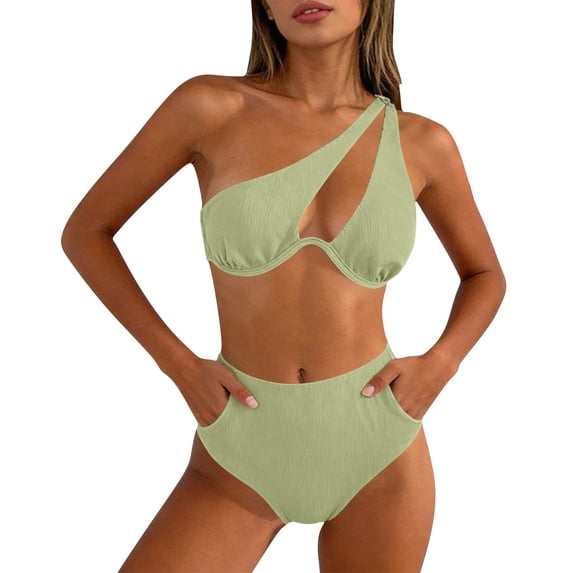 HAPIMO Women's Bikini Set Swimming Use Stylish Design For Leisure Time Easy To Care For Daily Use Style Army Green L