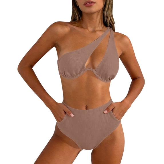 HAPIMO Women's Bikini Set Swimming Use Stylish Design For Leisure Time Easy To Care For Daily Use Style Khaki L