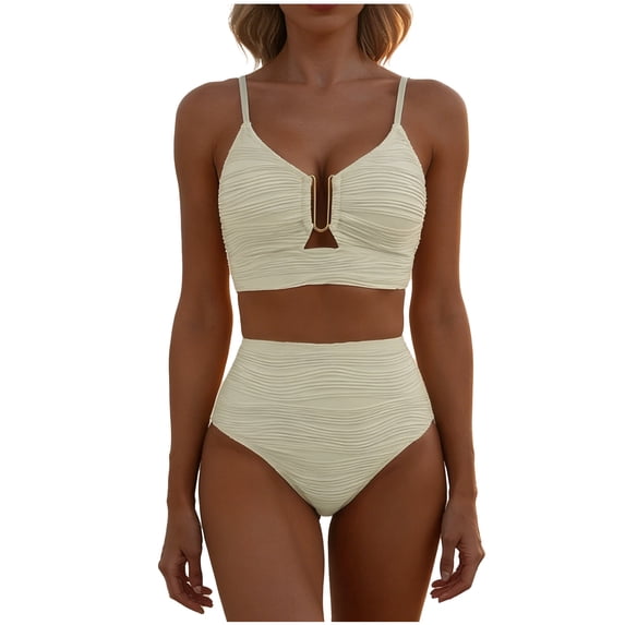 HAPIMO Women's Bikini Set V Neck Durable Fabric For Long Term Use Stylish Design For Leisure Time Style Beige L
